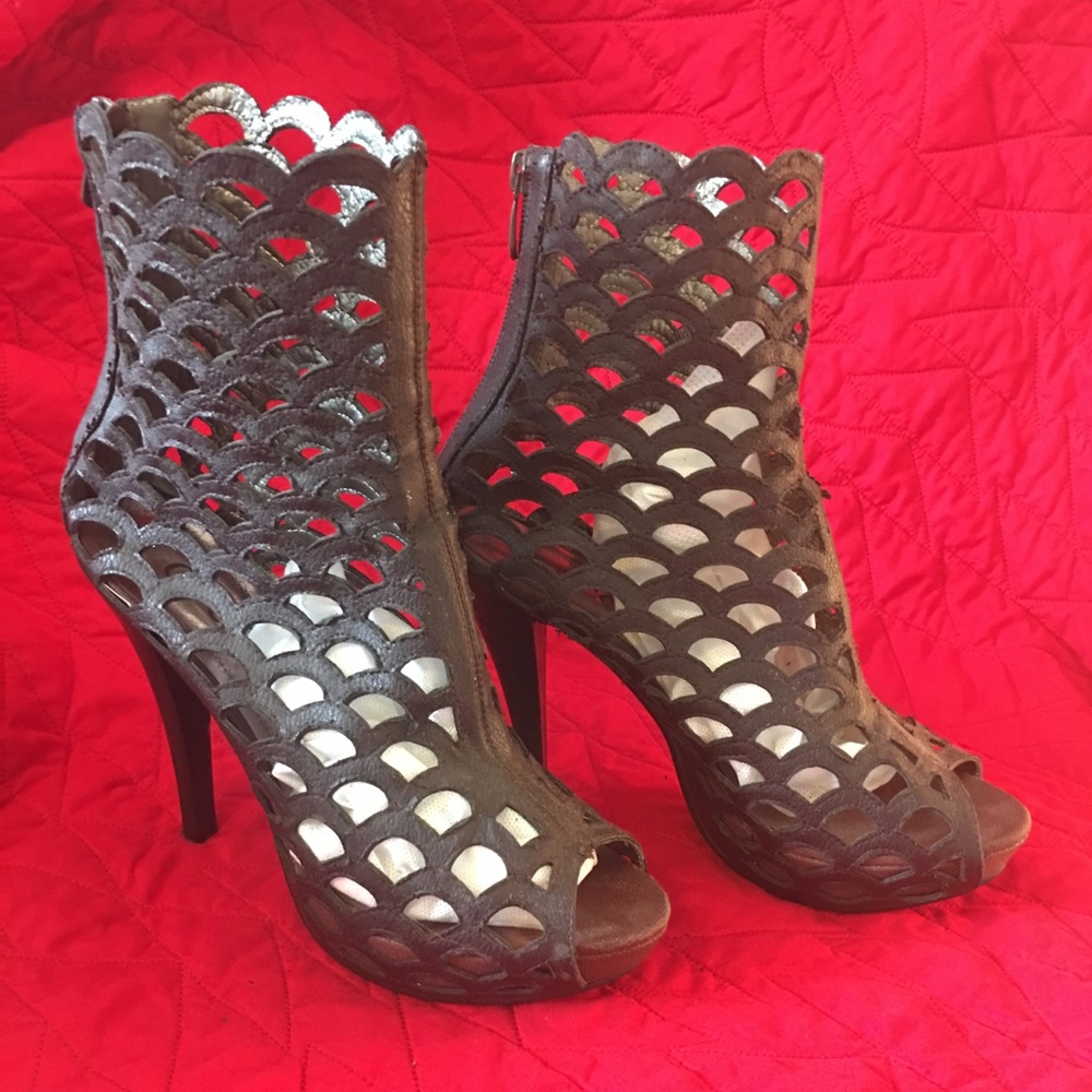 Leather open toe High Heel Booties